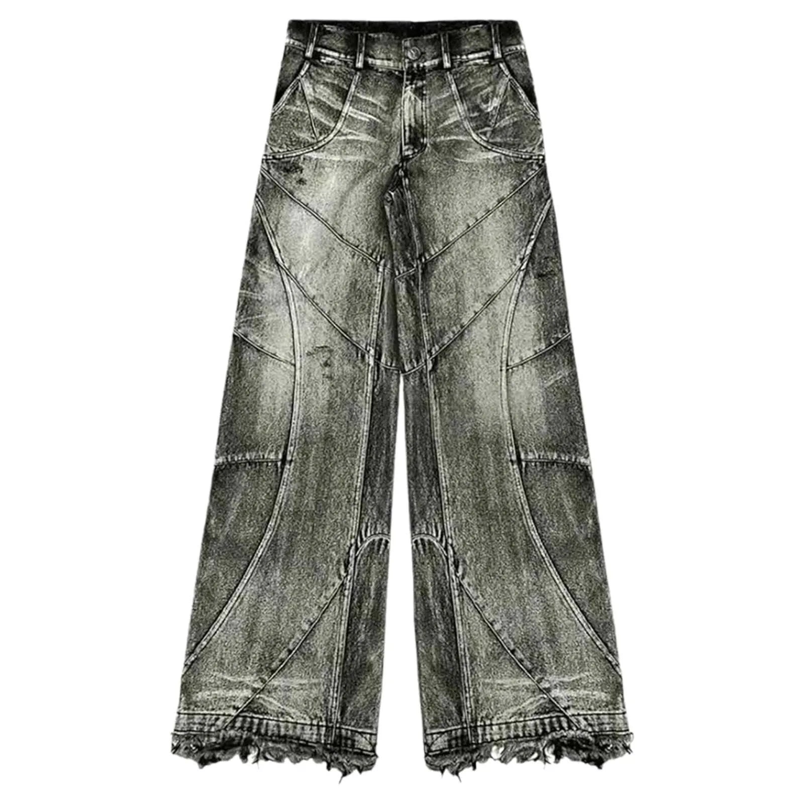 Retro Washed Wide Leg Straight Denim Pants with Low Rise Streetwear Inspired Loose Fit