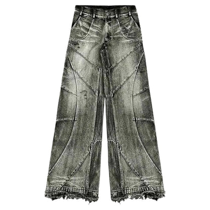Retro Washed Wide Leg Straight Denim Pants with Low Rise Streetwear Inspired Loose Fit
