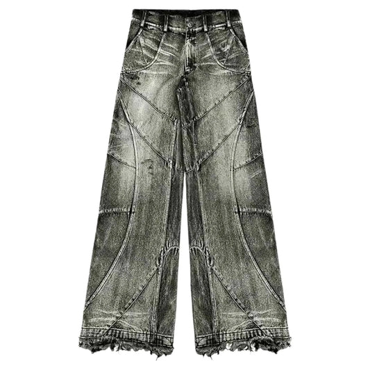 Retro Washed Wide Leg Straight Denim Pants with Low Rise Streetwear Inspired Loose Fit