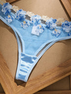 Romantic Light Blue Floral Appliqué Underwire Lingerie Set