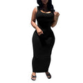 Essential Sleeveless Black Bodycon Maxi Dress with Scoop Neckline