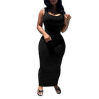 Essential Sleeveless Black Bodycon Maxi Dress with Scoop Neckline