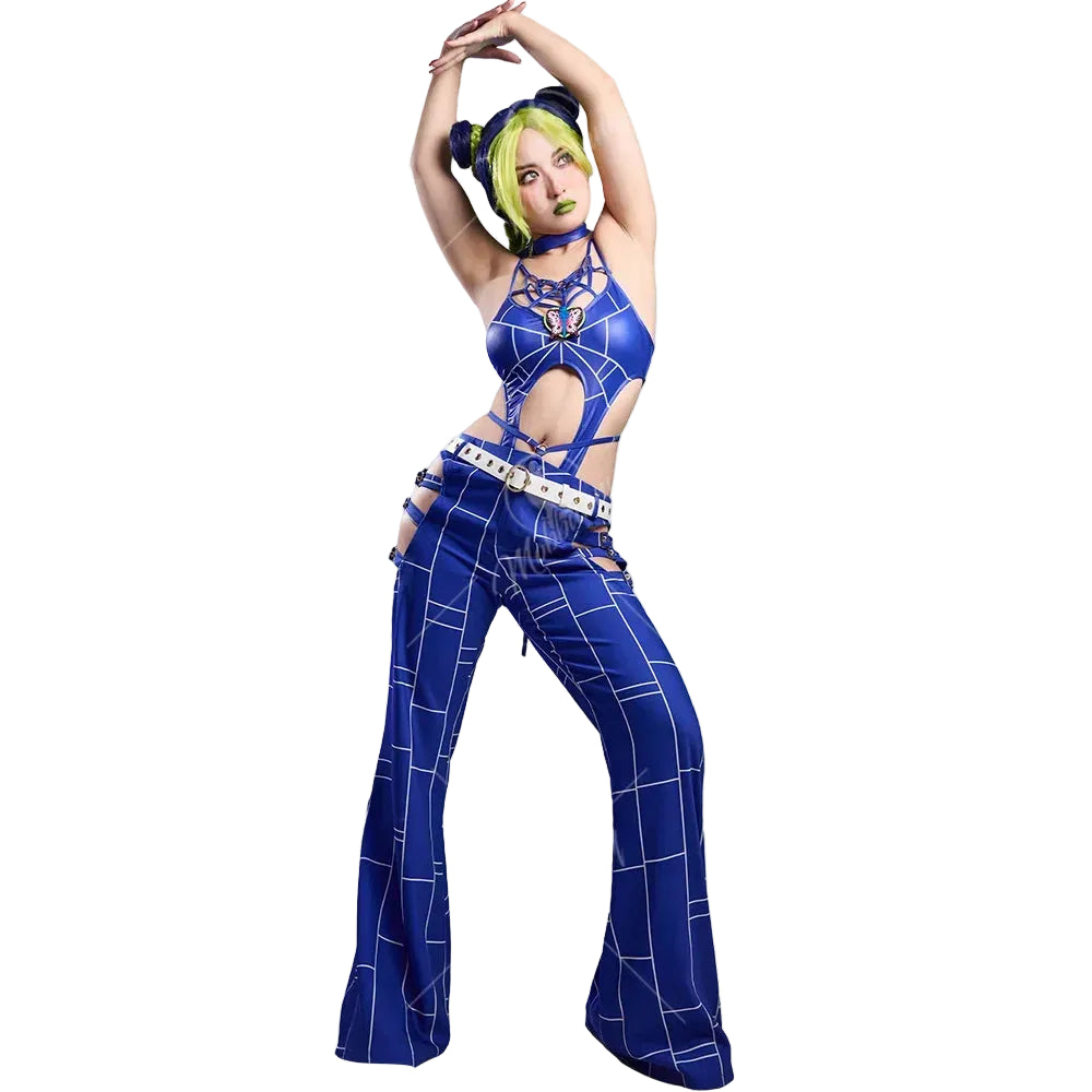 Women's Cutout Bodysuit and Flared Pants Outfit Set with Coordinated Belt Accessories