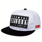 Adjustable Flat Brim Baseball Cap with Graphic Patch for Contemporary Streetwear Fashion Style