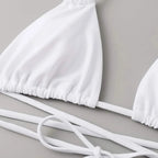 Solid Three-Piece Bikini Set with Drawstring Straps, Coordinating Swimwear Pieces and Feminine Beach-Ready Styling