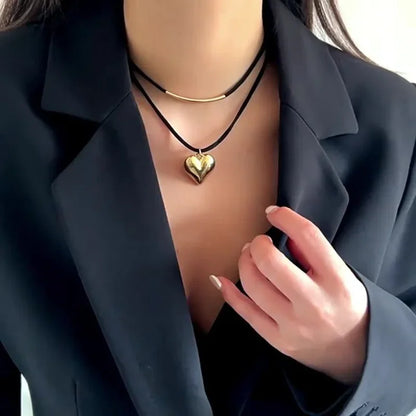 Layered Heart Pendant Choker Necklace for Dark Feminine Alternative Style