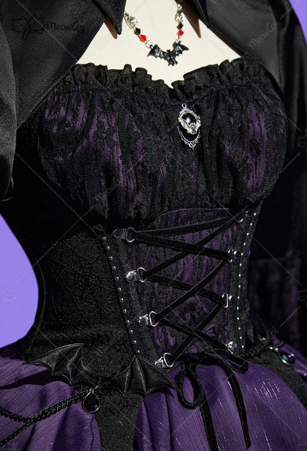 Women's Lace-Up Corset and Layered Skirt Costume Set with Cover-Up and Waist Chain