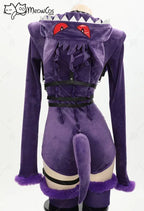 Women's Hooded Velvet Romper Costume Set with Tail Belt and Matching Socks