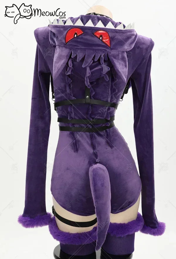 Women's Hooded Velvet Romper Costume Set with Tail Belt and Matching Socks