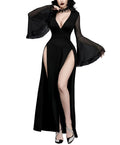 Elegant Split-Leg Gothic Evening Dress with Dark Alternative Glamour