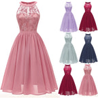 Sleeveless A-Line Chiffon-Style Dress with Lace Halter Bodice