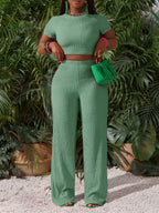 Women's Knit Crop Top and Wide Leg Pants Co-Ord Set