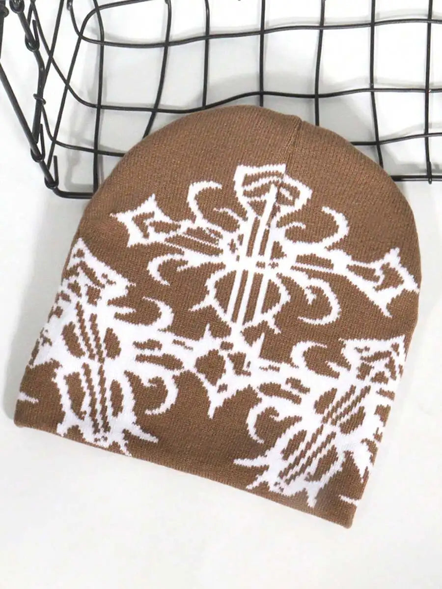 Abstract Jacquard Acrylic Knit Beanie for Modern Streetwear Casual Winter Everyday Fashion Style
