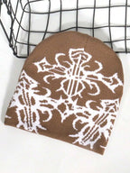 Abstract Jacquard Acrylic Knit Beanie for Modern Streetwear Casual Winter Everyday Fashion Style