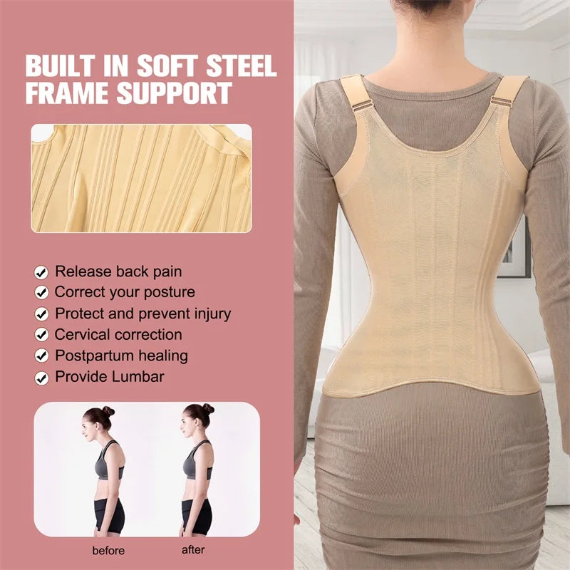 U-Shaped Underbust Waist Cincher with Wide Straps and Front Hook Closure
