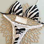 Playful Heart Print Triangle Bikini Set with Braided Pink Strap Detailing