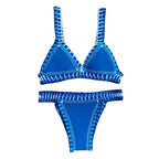 Deep Emerald Green Crochet Bikini Set with Multi-Color Woven Edging