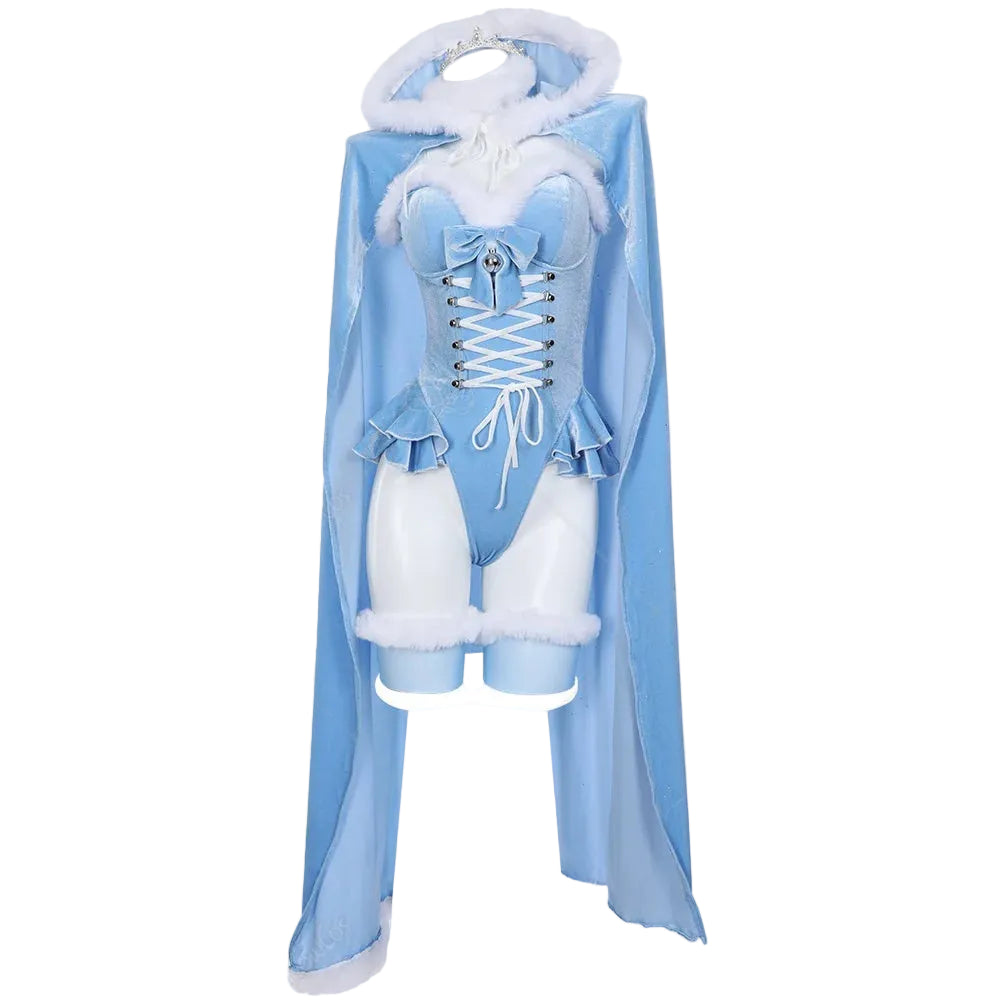 Women's Velvet Hooded Bodysuit Set with Lace-Up Front, Cape and Matching Accessories