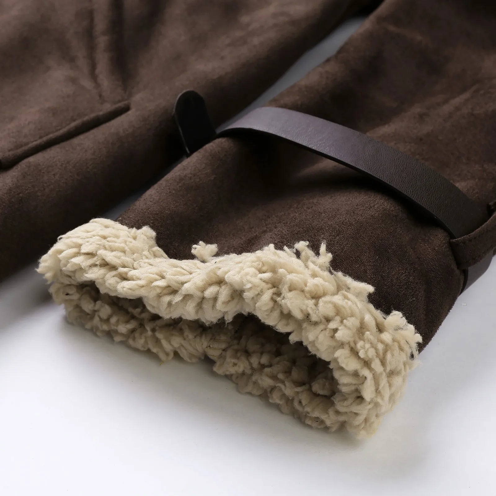 Men's Faux Suede Sherpa Lined Zip Jacket with Turn Down Collar for Rugged Casual Style