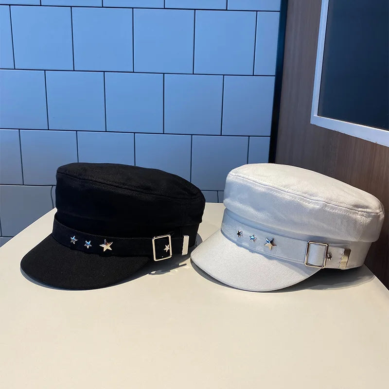 Military Inspired Cotton Baker Cap with Decorative Details for Casual Vintage Fashion Style