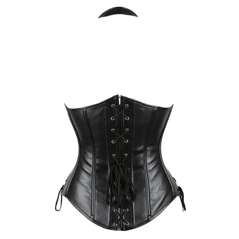Olive Green Steampunk Underbust Corset with Metallic Hardware and Ribbon Tie Accents