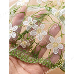 Ethereal Green Mesh and White Daisy Embroidered Underwire Bra Set
