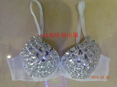 Glamorous Rhinestone-Studded Plunge Bra with Crystal Embellishments