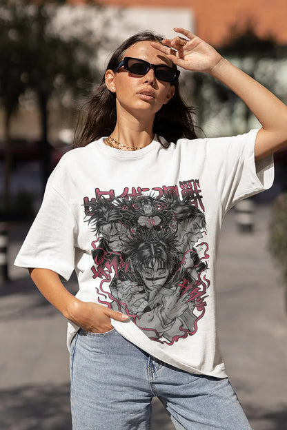 Dark Anime Warrior Graphic T-Shirt with Gothic Manga Streetwear Illustration