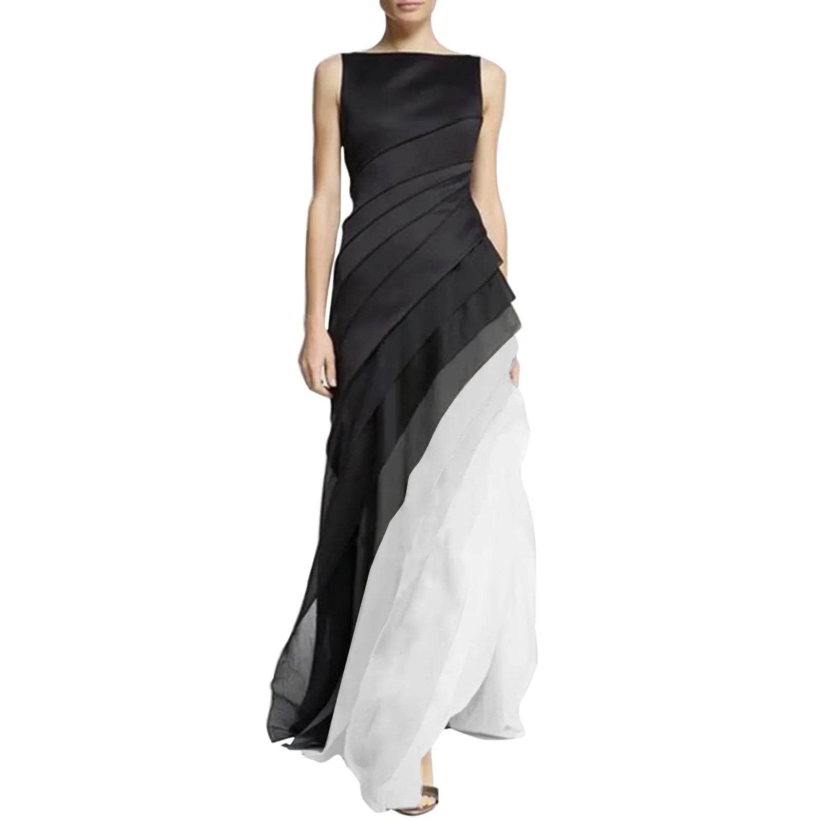 Layered Chiffon Maxi Dress With Draped Panels And Fluid Movement