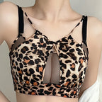 Fierce Leopard Print Plunge Bra with Front Keyhole Cutout and Mesh Accents