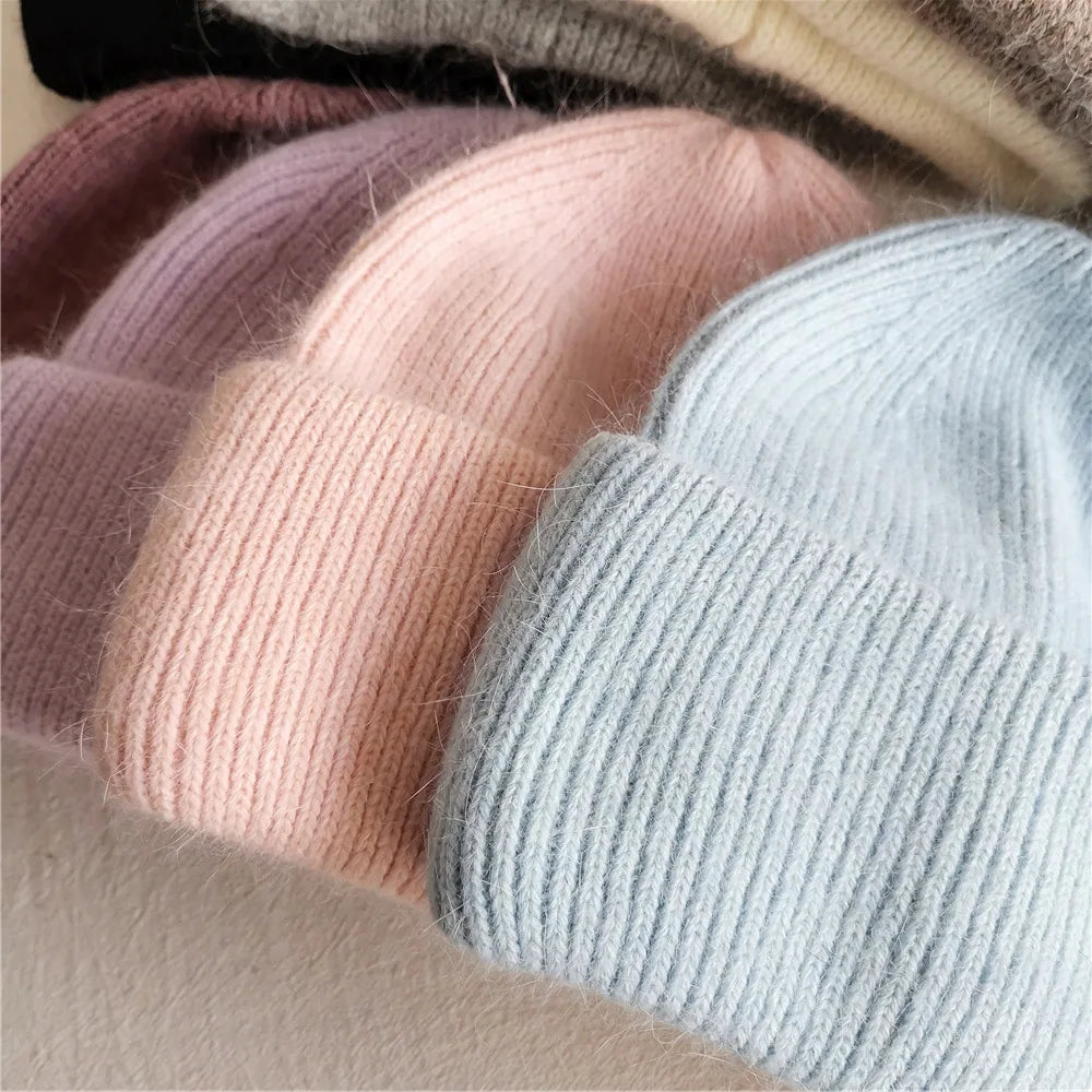 Soft Rabbit Fur Blend Acrylic Knit Beanie for Everyday Winter Casual Fashion and Comfort