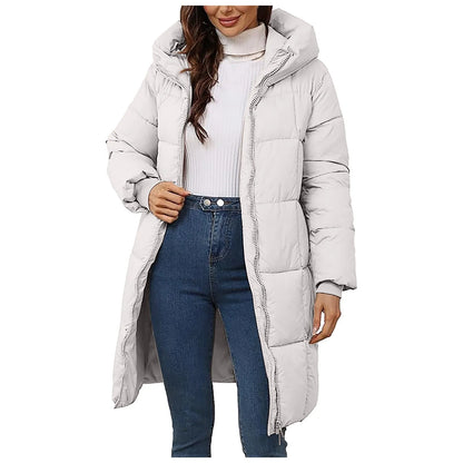 Women's Long Hooded Quilted Puffer Coat Warm Casual Winter Zip-Up Outerwear