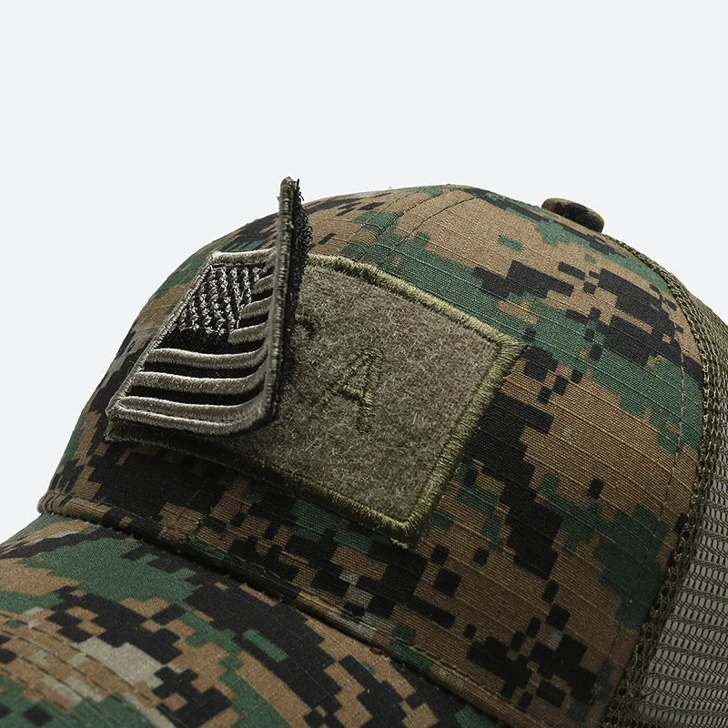 Unisex Mesh Baseball Cap with Camouflage Pattern and Embroidered Patch for Outdoor Adventures
