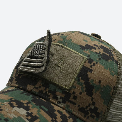 Unisex Mesh Baseball Cap with Camouflage Pattern and Embroidered Patch for Outdoor Adventures