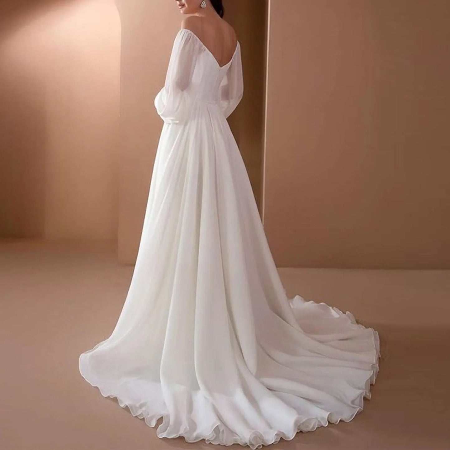 Flowing Off Shoulder Chiffon Alternative Bridal Inspired Maxi Gown