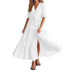 Tiered Drawstring Maxi Dress with Relaxed Flowing Contemporary Silhouette