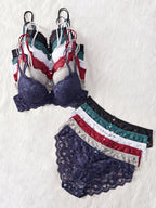 Elegant Floral Lace Scalloped Underwire Bra and Panty Set