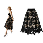 Elegant High Waist Floral Lace Irregular Hem A-Line Midi Skirt