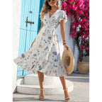 Printed Wrap Style Midi Dress With Flowing Everyday Silhouette