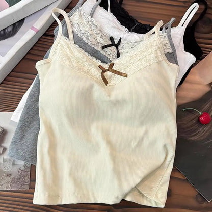 Minimalist Spaghetti Strap Knit Tank Top with Low Back Slim Everyday Fit