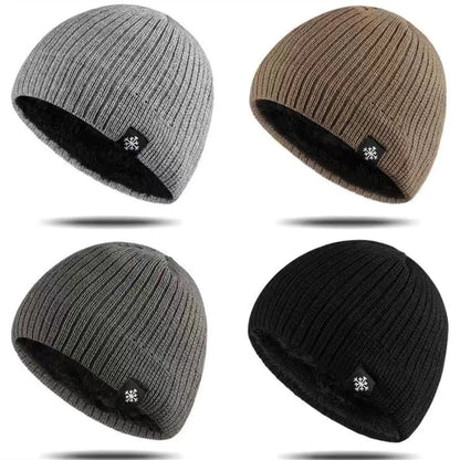 Thick Fleece Lined Cotton Knit Beanie with Ear Coverage for Outdoor Winter Streetwear Style