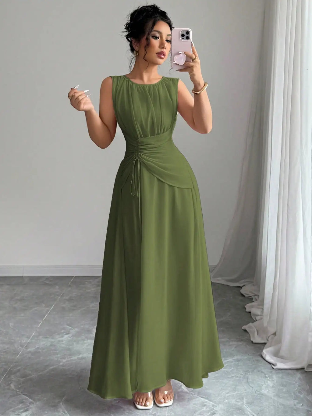 Sleeveless Chiffon Maxi Dress with Flowing A-Line Silhouette and Soft Drape