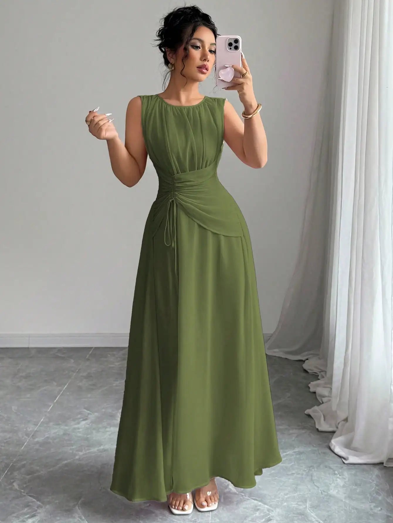 Sleeveless Chiffon Maxi Dress with Flowing A-Line Silhouette and Soft Drape