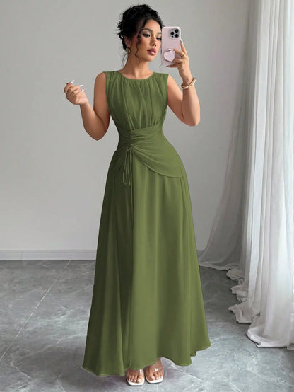 Sleeveless Chiffon Maxi Dress with Flowing A-Line Silhouette and Soft Drape