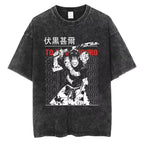 Anime Combat Graphic Oversized Vintage Wash Japanese Streetwear Cotton T-Shirt