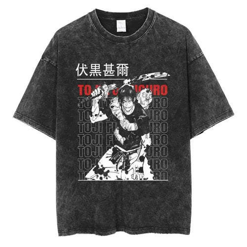 Anime Combat Graphic Oversized Vintage Wash Japanese Streetwear Cotton T-Shirt