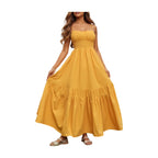Vibrant Yellow Smocked Tiered Maxi Dress with Delicate Spaghetti Straps