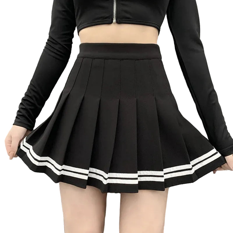 High Waist Pleated Mini Skirt Contrast Trim Alternative Fashion Bottom