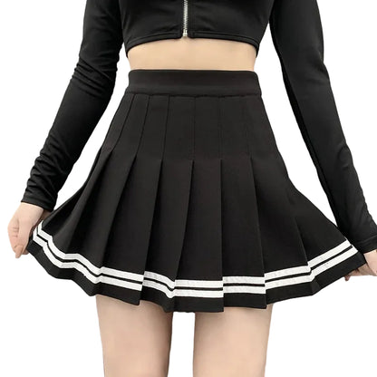 High Waist Pleated Mini Skirt Contrast Trim Alternative Fashion Bottom