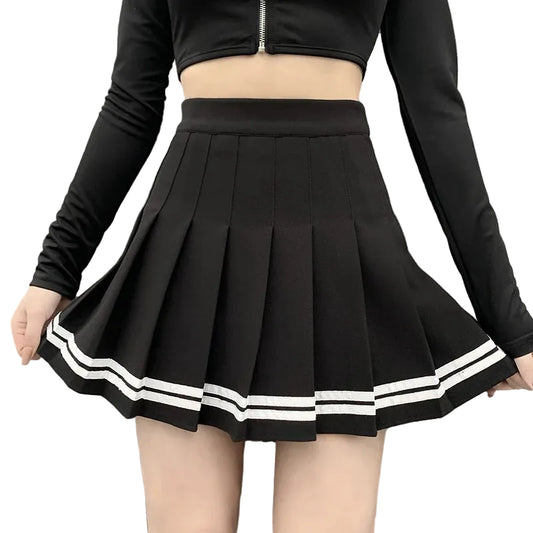 High Waist Pleated Mini Skirt Contrast Trim Alternative Fashion Bottom